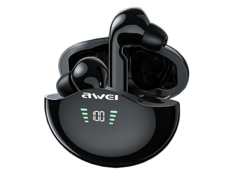 Awei Bluetooth 5.3 T12p Tws Hodetelefoner + Dokkingstasjon Svart/Svart