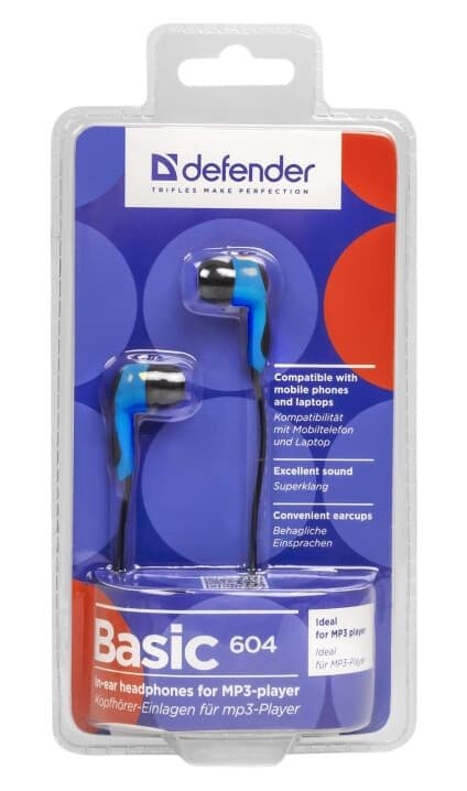 Defender Basic 604 - Ørepropper - I Øret - Kablet - 3,5 Mm Jakk - Svart, Blå