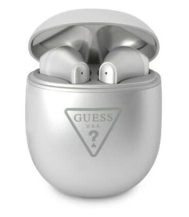 Guess Gutwst82trs Tws Bluetooth-Hodetelefoner + Dokkingstasjon Sølv/Sølv Trekantlogo