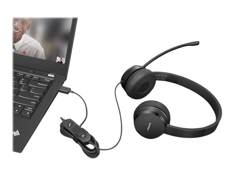 Lenovo - Hodesett - On-Ear - Kablet - Usb-A - Svart - Cru - For Thinkcentre M60q Chromebox M70t Gen 3 Thinkcentre Neo 70 Thinkpad E14 Gen 3