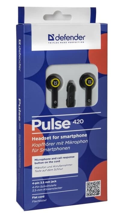 Defender Pulse 420 - Ørepropper Med Mikrofon - I Øret - Kablet - 3,5 Mm Jakk - Lydisolerende - Svart, Gul