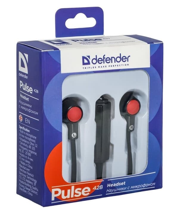 Defender Pulse 428 - Ørepropper Med Mikrofon - I Øret - Kablet - 3,5 Mm Jakk - Lydisolerende - Svart, Rød