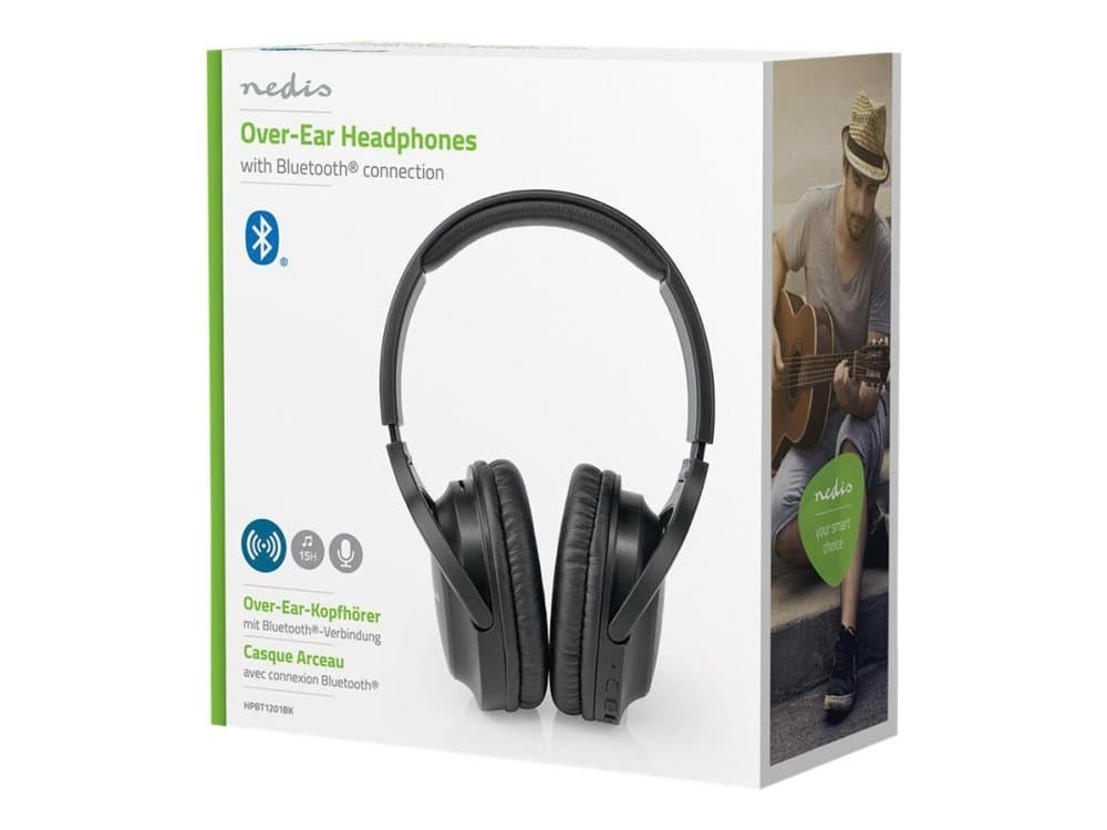 Nedis Hpbt1201bk - Hodetelefoner Med Mikrofon - Full Størrelse - Bluetooth - Trådløs - Svart