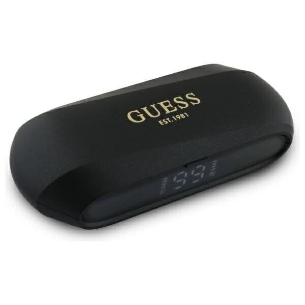 Guess Langstrakte Bluetooth TWS hodetelefoner med metalltrykk og logo + dokkingstasjon Svart