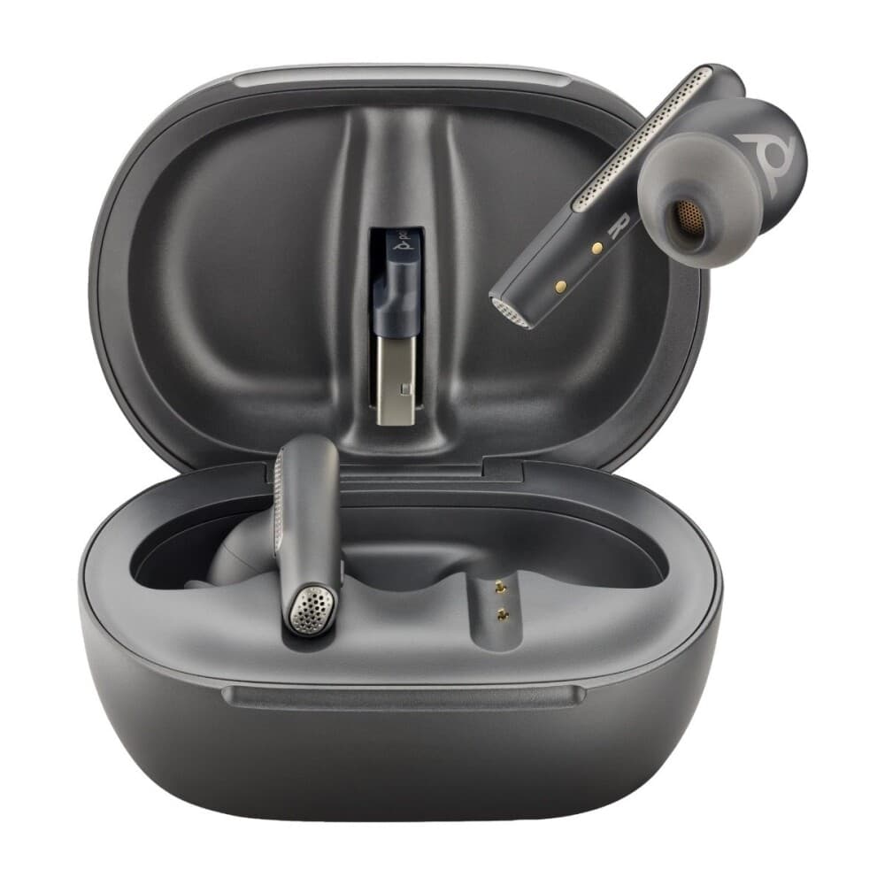 Poly Voyager Free 60+ Uc Carbon Black Earbuds + Bt700 Usb-C-Adapter + Laddningsfodral Med Pekskärm, Trådlös, Samtal/Musik, Headset, Svart
