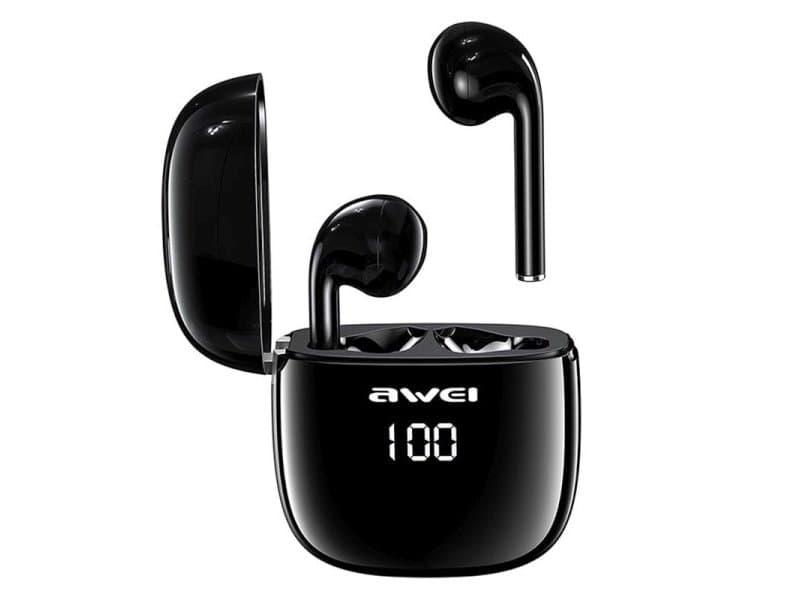 Awei Bluetooth 5.0 T28p Tws Hodetelefoner + Dokkingstasjon Svart/Svart