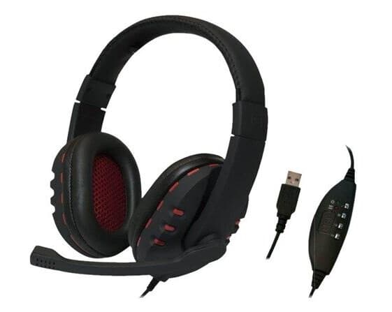 LogiLink Stereo headset 1x USB-A plug boom microphone gaming Svart/Rød