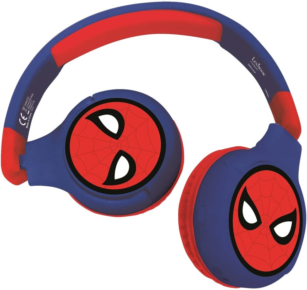 Lexibook Spiderman HPBT010SP - Hodetelefoner med mikrofon - on-ear - Bluetooth - trådløs, kablet - 3,5 mm jakk - blå, rød
