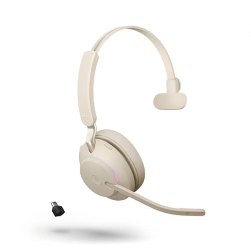 Jabra Evolve2 65 Uc Hodesett Usb-c Via Bluetooth-adapter Optimert For Uc Mono Beige