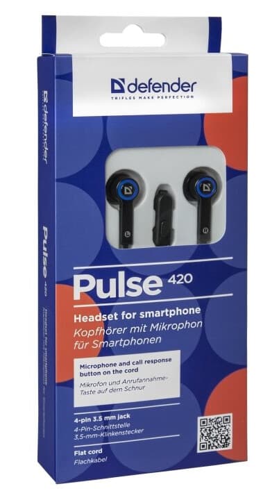 Defender Pulse 420 - Ørepropper Med Mikrofon - I Øret - Kablet - 3,5 Mm Jakk - Lydisolerende - Svart, Blå