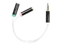 DELTACO AUD-207 - Headsetadapter - 4-polet miniplugg (hann) til stereo minijackplugg, miniplugg (hun) - 10 cm - hvit