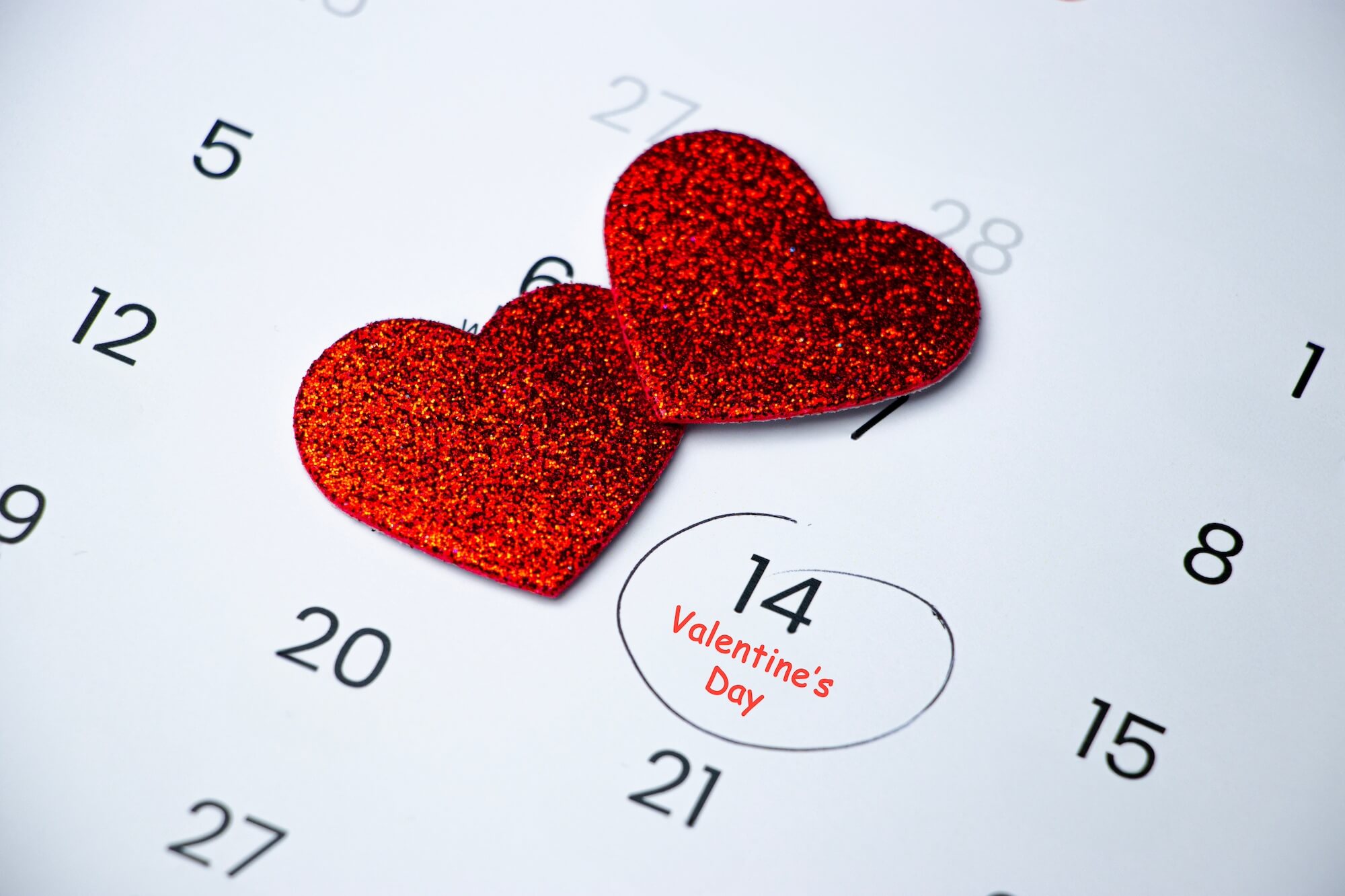 Valentinsdag 2025 - kalender med dato 14. februar