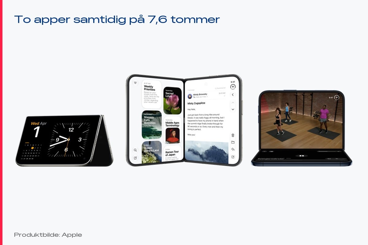 iPhone Duo åpnet med to apper side om side på den 7,6 tommer store skjermen
