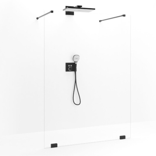 Macro Grace Dusjvegg Walk In Shower 140 cm, Sort Matt/Klart Glass