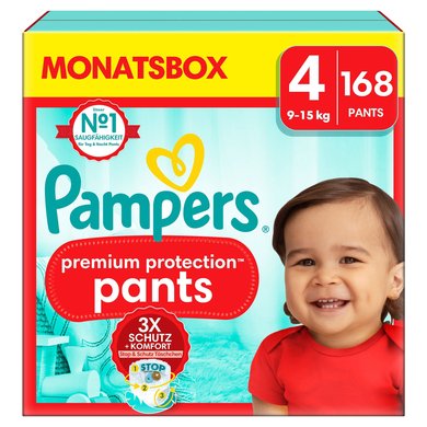 Pampers Premium Protection Pants, størrelse 4, 9-15 kg, månedlig boks (1x 168 bleier)