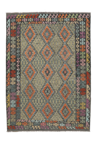 Håndknyttet. Opphav: Afghanistan Orientalsk Kelim Afghan Old Style Teppe Teppe 201X281 Svart/Mørk Gul (Ull, Afghanistan)