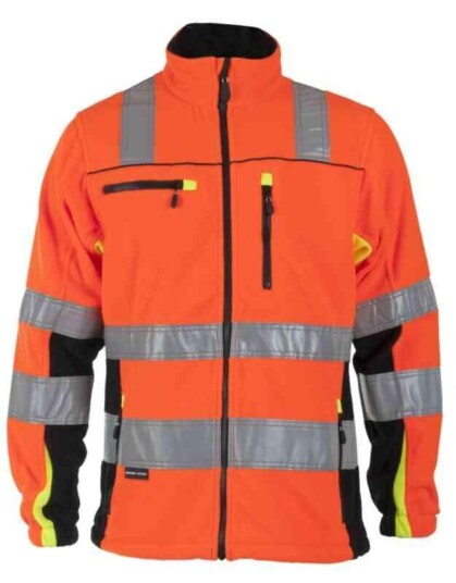 BS Bergset Fleecejakke, HiVis kl.3 Unisex, Str. S, Oransje/Sort