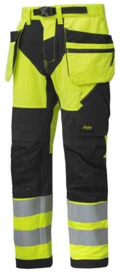 Snickers 6932 Håndverksbukse, HiVis kl.2 Unisex, Str. 48, Gul/Sort