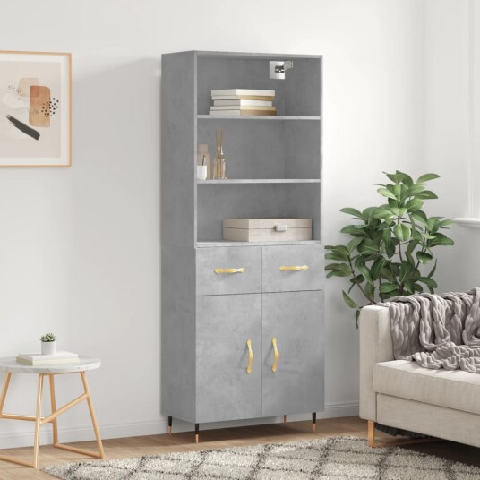 vidaXL Highboard betong grå 69,5x34x180 cm konstruert tre 8720845499235