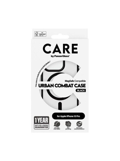 CARE by PanzerGlass Flagship Case Transparent Urban Combat w. Black MagSafe iPhone 15 Pro