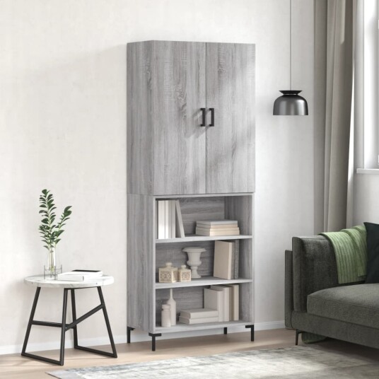 vidaXL Highboard grå sonoma 69,5x34x180 cm konstruert tre 8720845413224