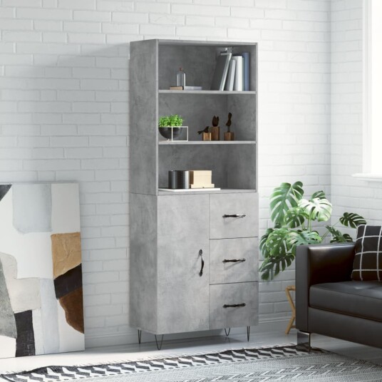 vidaXL Highboard betong grå 69,5x34x180 cm konstruert tre 8720845928087