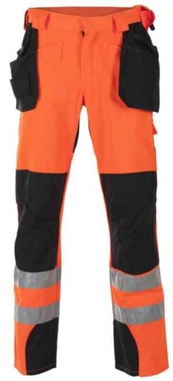 BS Dokka Håndverksbukse, HiVis kl.1 Unisex, Str. C54, Sort/Oransje