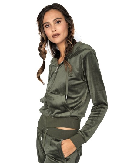 Juicy Couture Robertson Classic Velour Zip Hoodie W Dark Moss (Storlek XXS)