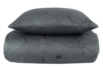 Borg Living Sengetøy dobbeldyne - 200x220 cm - 100% Bomullssateng - Big flower grey