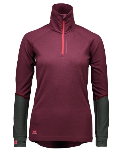 Mons Royale Checklist L/S 1/4 Zip Geo W Burgundy/Forest Green (Storlek L)