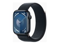 Apple Watch Series 9 (GPS) - 45 mm - midnattsaluminium - smartklokke med sportssløyfe - myk dobbeltlagsnylon - midnatt - 64 GB - Wi-Fi, UWB, Bluetooth - 38.7 g