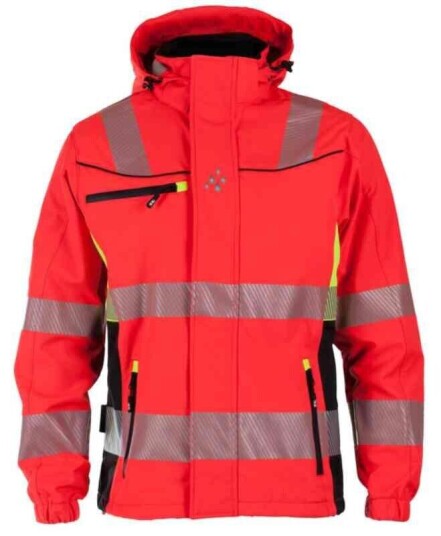 BS Gjøvik Softshelljakke, HiVis kl.3 Unisex, Str. 2XL, Rød/Sort