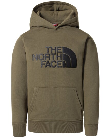 The North Face Drew Peak Hoodie P/O JR Burnt Olive Green/Asphalt Grey (Storlek L)