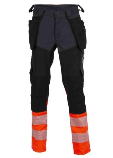 BS Gjøvik 4-V Håndverksbukse, HiVis kl.1 Unisex, Str. C68, Sort/Rød