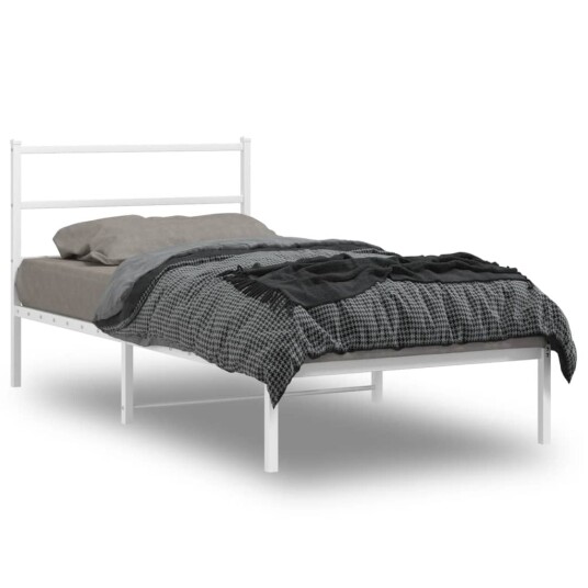 vidaXL Sengeramme i metall med hodegavl hvit 107x203 cm 8721012303072