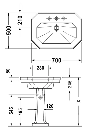 Duravit Serie 1930 Servant 700x500 mm, 1 blanderhull, Wondergliss