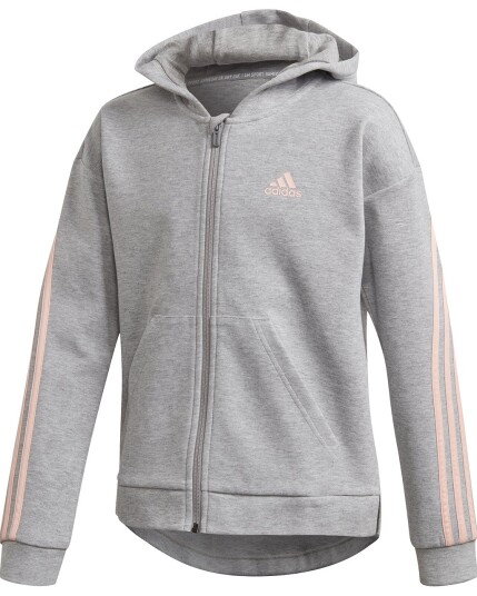 Adidas 3 Stripes Full Zip Hoodie JR MGreyH/Hazcor (Storlek 122)