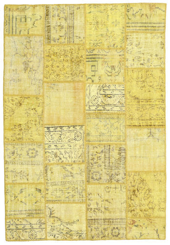 Håndknyttet. Opphav: Turkey Ekte Teppe Patchwork Teppe 159X231 Gul/Beige (Ull, Tyrkia)