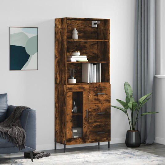 vidaXL Highboard røkt eik 69,5x34x180 cm konstruert tre 8720845928896