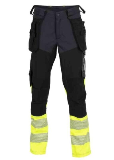 BS Gjøvik 4-V Håndverksbukse, HiVis kl.1 Unisex, Str. C44, Sort/Gul