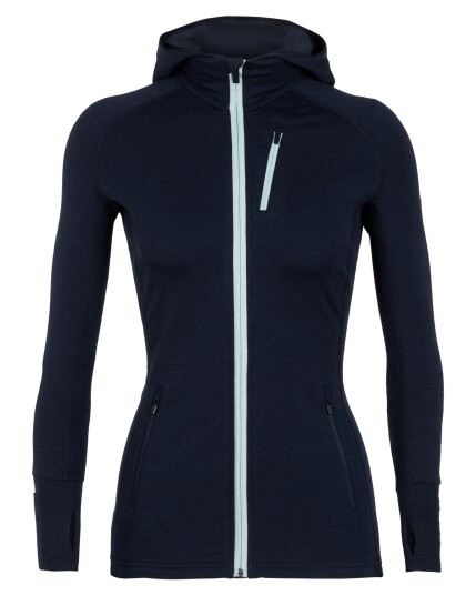 Icebreaker Quantum L/S Zip Hood W Midnight Navy/DEW (Storlek M)