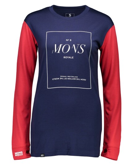 Mons Royale Boyfriend L/S Stack W Navy/Raspberry (Storlek M)