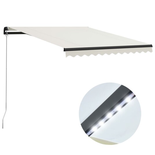 vidaXL Manuell uttrekkbar markise med LED 300x250 cm kremhvit