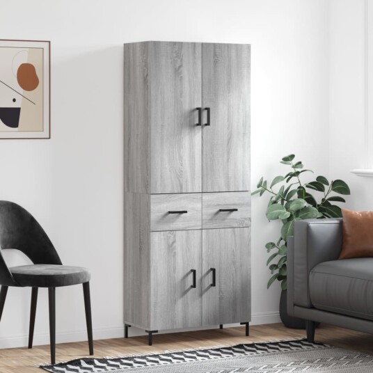 vidaXL Highboard grå sonoma 69,5x34x180 cm konstruert tre 8720845475734