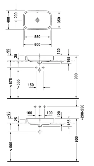 Duravit Happy D.2 Toppmontert Servant 600x400 mm, u/blanderhull, Wondergliss