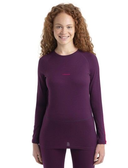 ICEBREAKER Women's Zoneknit 200 Long Sleeve Crewe S  Nightshade/Electron Pink/Cb