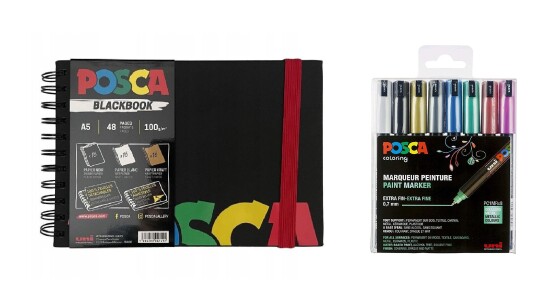 Posca A5 BlackBook & PC1MR Extra Fine Tip Pen Metallic Colors 8 pc