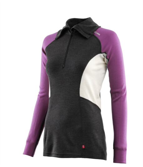 Aclima WarmWool Polo, Dame Marengo Sunset Purple (#555354, #814579)  XS