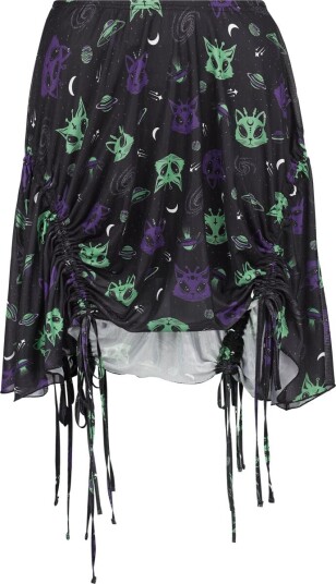 Banned Alternative - Goth Kort skjørt - Alien Space Cat Mesh Mini Skirt - XS til 4XL - Damer - svart