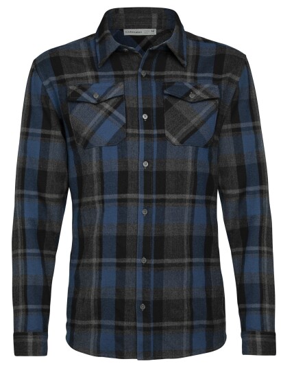 Icebreaker Lodge L/S Flannel Shirt M Black/Prusian Blue (Storlek M)